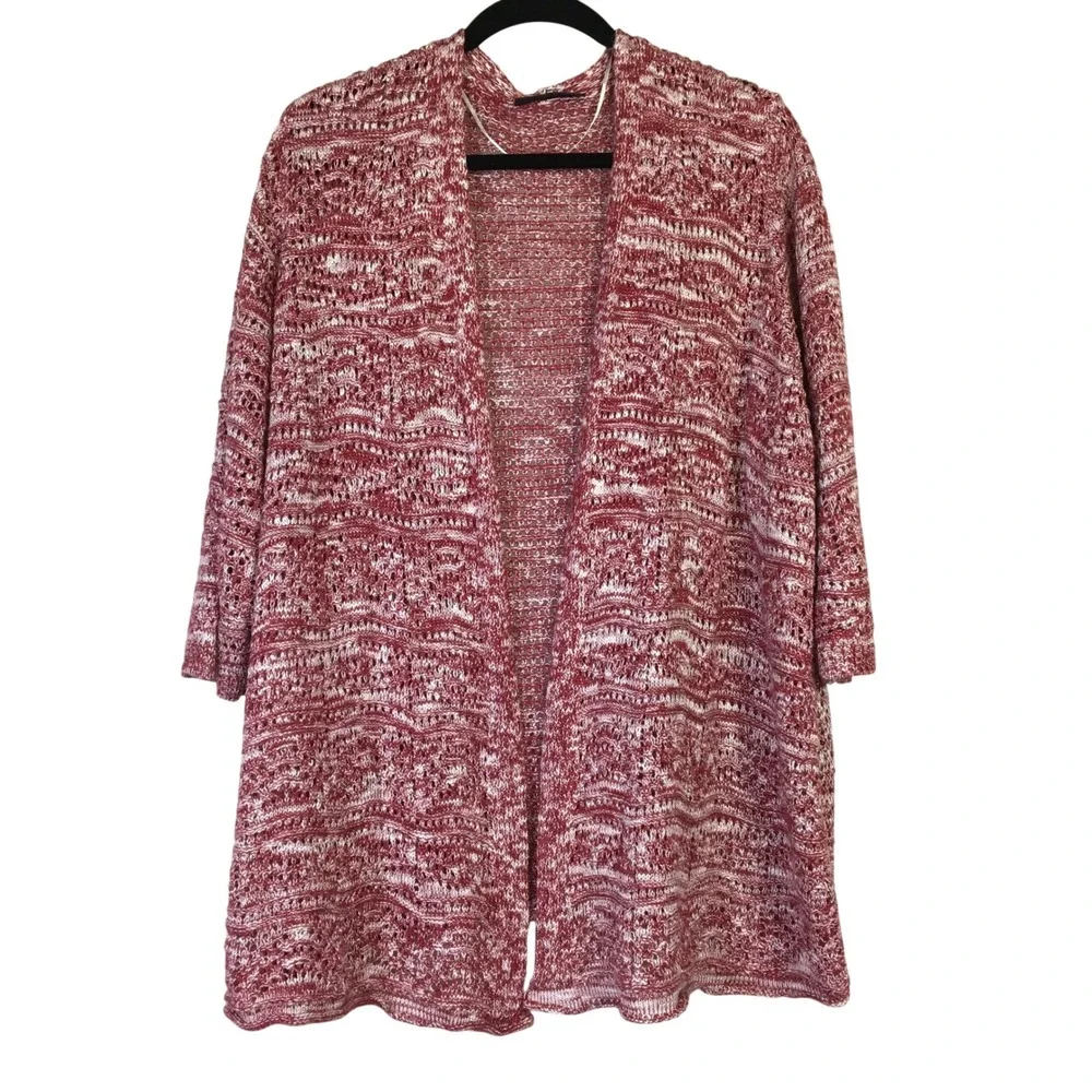 Lane Bryant Red White Marled Knit Open Front Cardigan Sweater Plus 26/28 A83784 - Picture 1 of 7